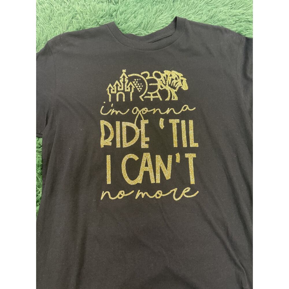 Next Level Apparel Black Gold Glitter Disney Ride 'Til I Can't Tee T-Shirt Small - Picture 2 of 5